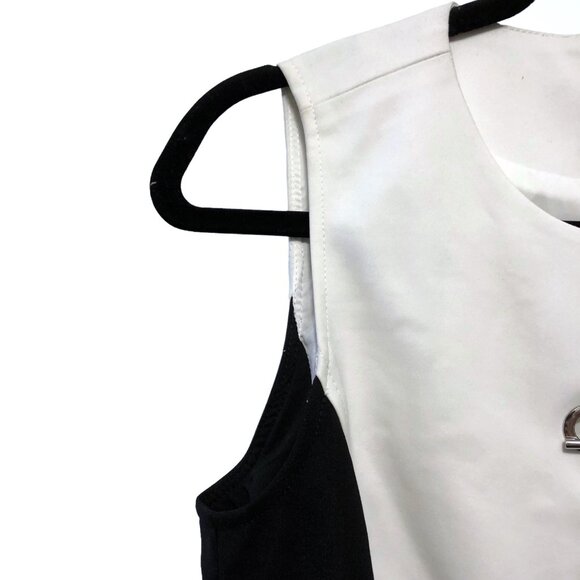 Etcetera Solid White Black Notch Neckline Sleeveless Lined Sheath Dress 2 - Picture 8 of 15